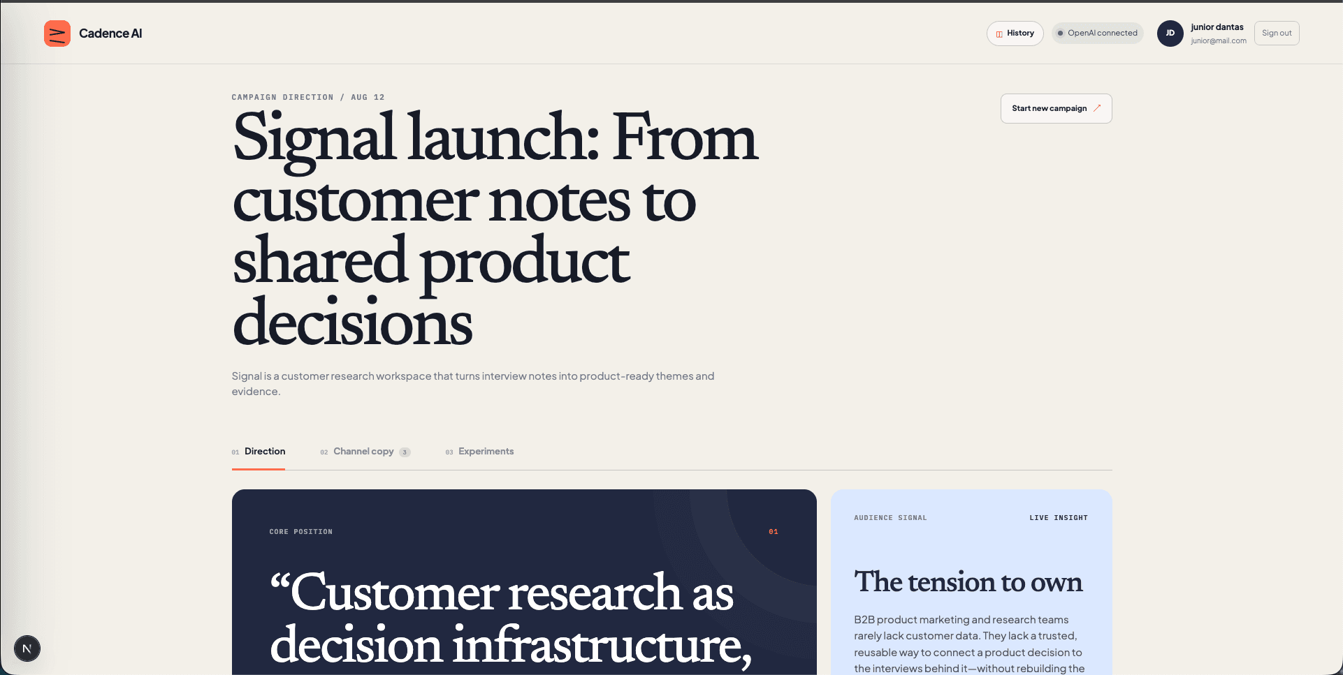 Cadence AI generated campaign direction